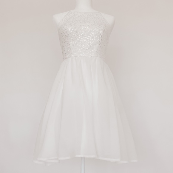 NWT White Mini Dress with Sequined Bodice - Picture 3 of 8